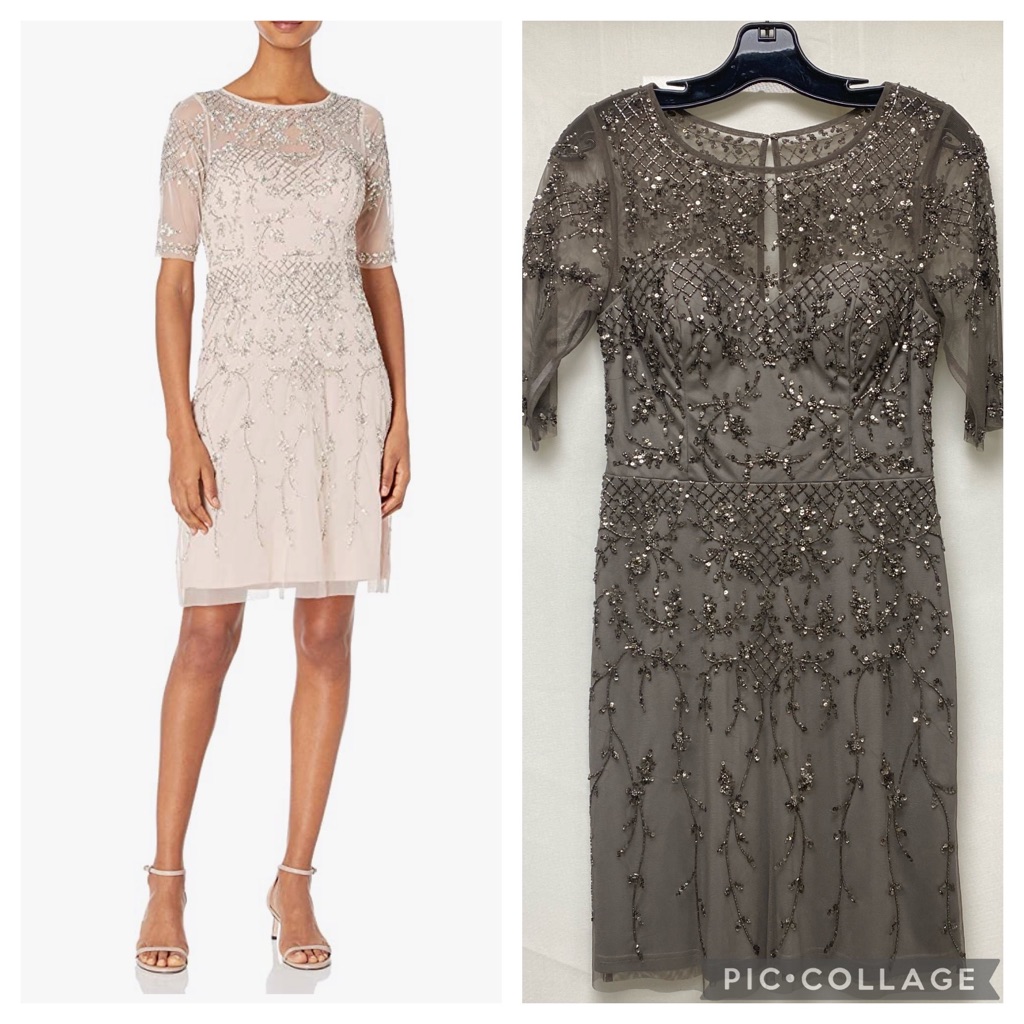Adrianna Papell 3/4 Sleeves Beaded Cocktail Dress